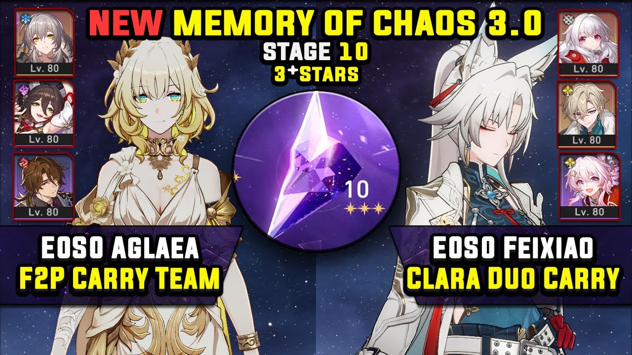 E0 Aglaea F2P Carry W/ Tingyun & E0 Feixiao Carry (3 Stars) Memory Of Chaos 10 Honkai Star Rail 3.0
