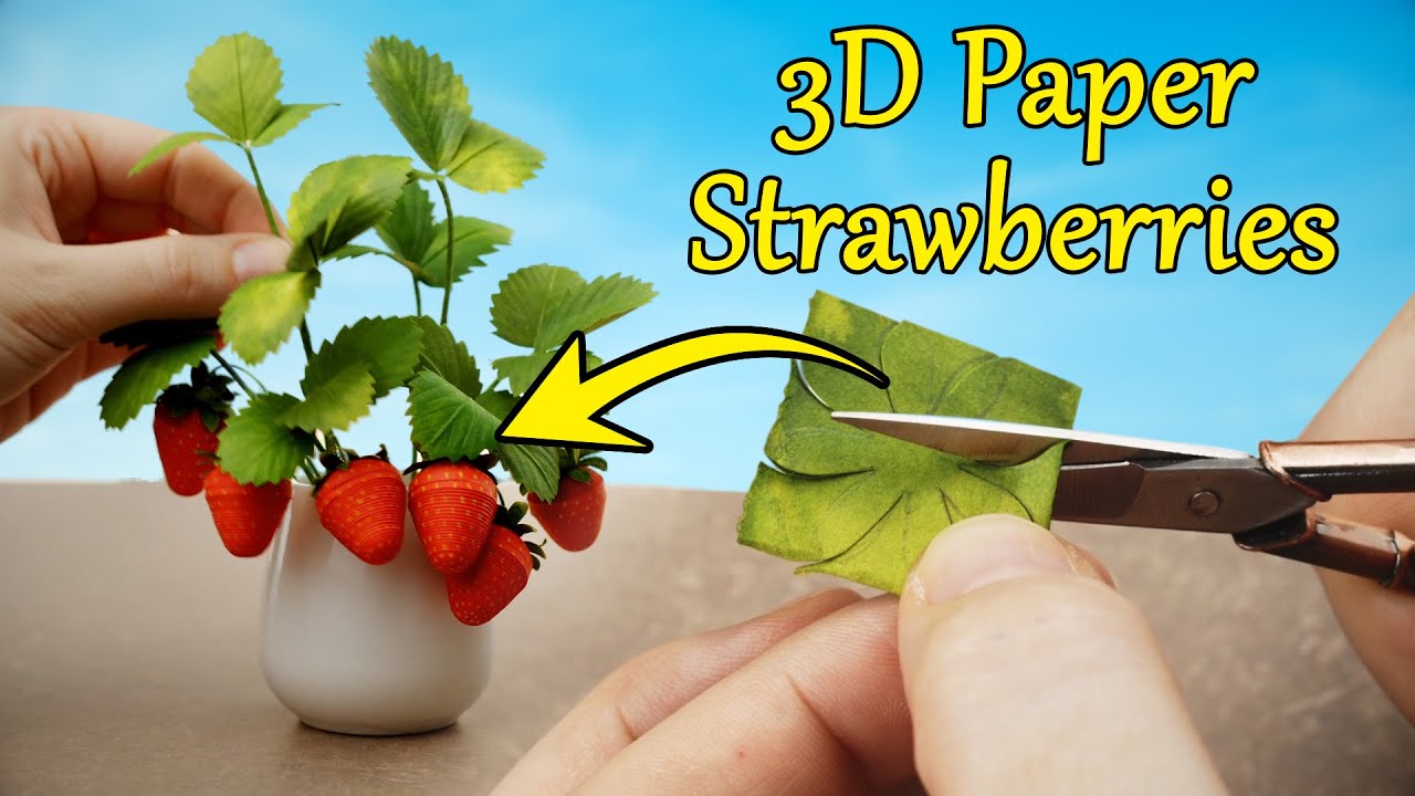 Making Paper Strawberries - 3D Paper Art - Satisfying Art