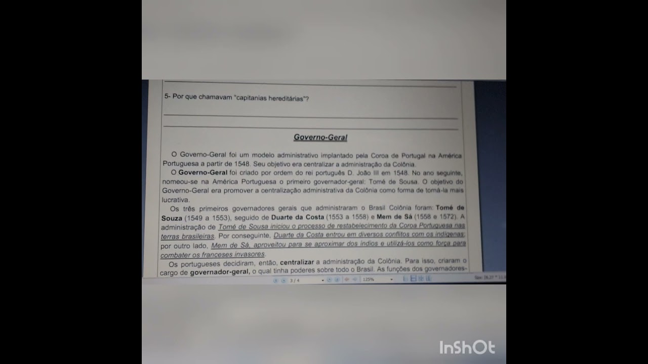 2021 - Revisão sobre Capitanias Hereditárias e Governo-geral