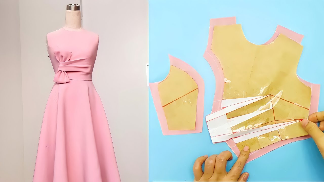 Cắt May Váy Xếp Ly Nơ Eo| Dạy Cắt May| How To Make A Dress