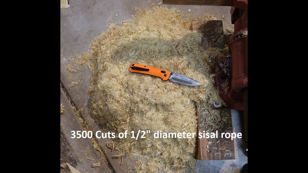 BCMW Re-hardened 65rc Walmart $10 Ozark Trail D2 60rc Knife   Rope Cutting Test