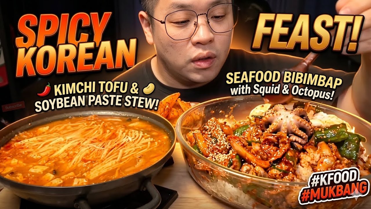 Korean Seafood Bibimbap Feast! Kimchi Radish Stew & Soybean Paste Tofu Soup | Authentic Korean Food