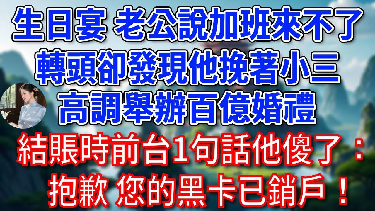 生日宴 老公說加班來不了，轉頭卻發現他挽著小三高調舉辦百億婚禮，結賬時前台1句話他傻了：抱歉 您的黑卡已銷戶!#為人處世#生活經驗#情感故事#故事#小說#戀愛#情感#婚姻