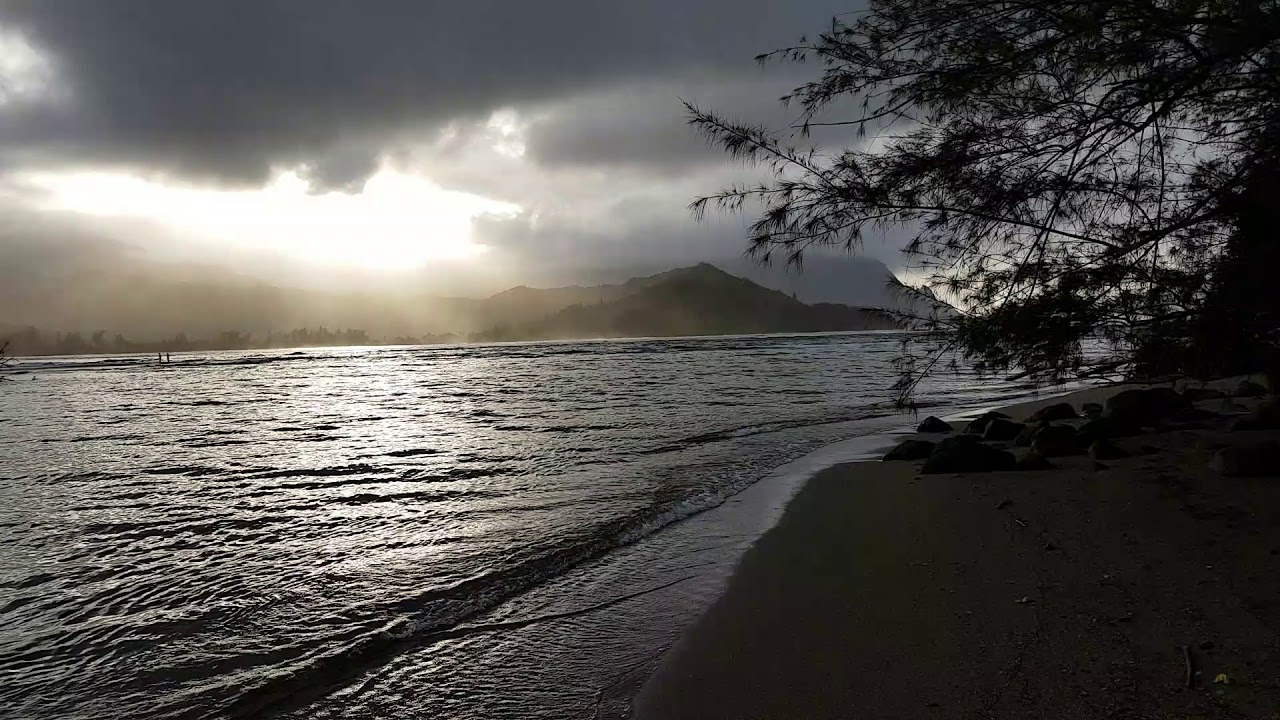 Hanalei River emptying into Hanalei Bay.  Blackpot beach too.