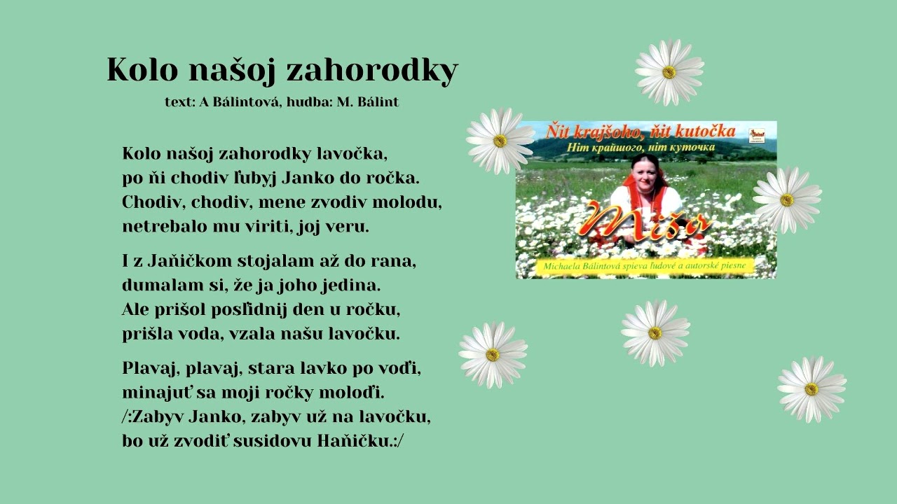 BÁLINTOVÁ Miša, Kolo našoj zahorodky, Hudba M Balint, Text A Bálintová, Videorohaľ