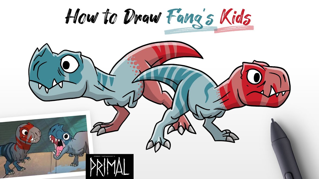 How to Draw Fang's Kids dinosaur T-rex Tyrannosaurus from Primal movie Easy Step by Step