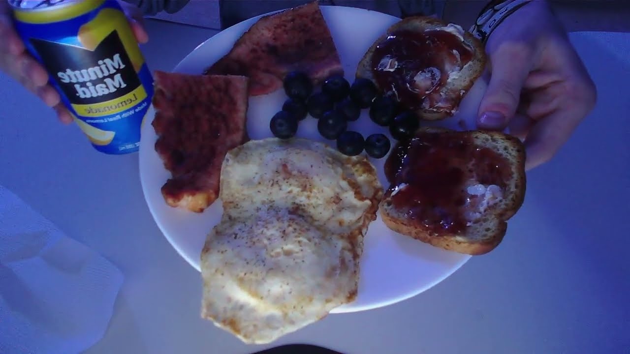 ASMR Eating/ Cinnamon Sugar Ham/ Eggs/ Blueberries/ Toast -- Extreme Crunch/Chewing/ Drinking Sounds