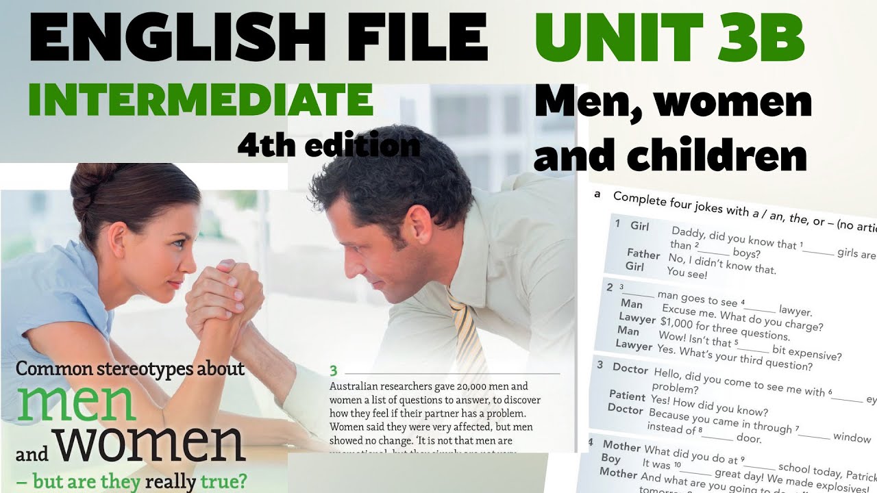 7. English File Intermediate. Unit 3B. Men, women and children. A an the no article.
