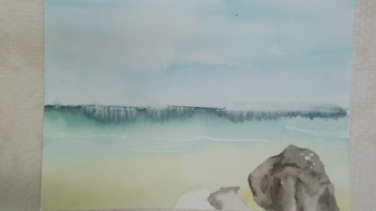 Drawing a seascape and rocks EP 179 #postcard #koreancalligraphy #수채캘리그라피 #그림 #Sea #연인에게 하고싶은 말