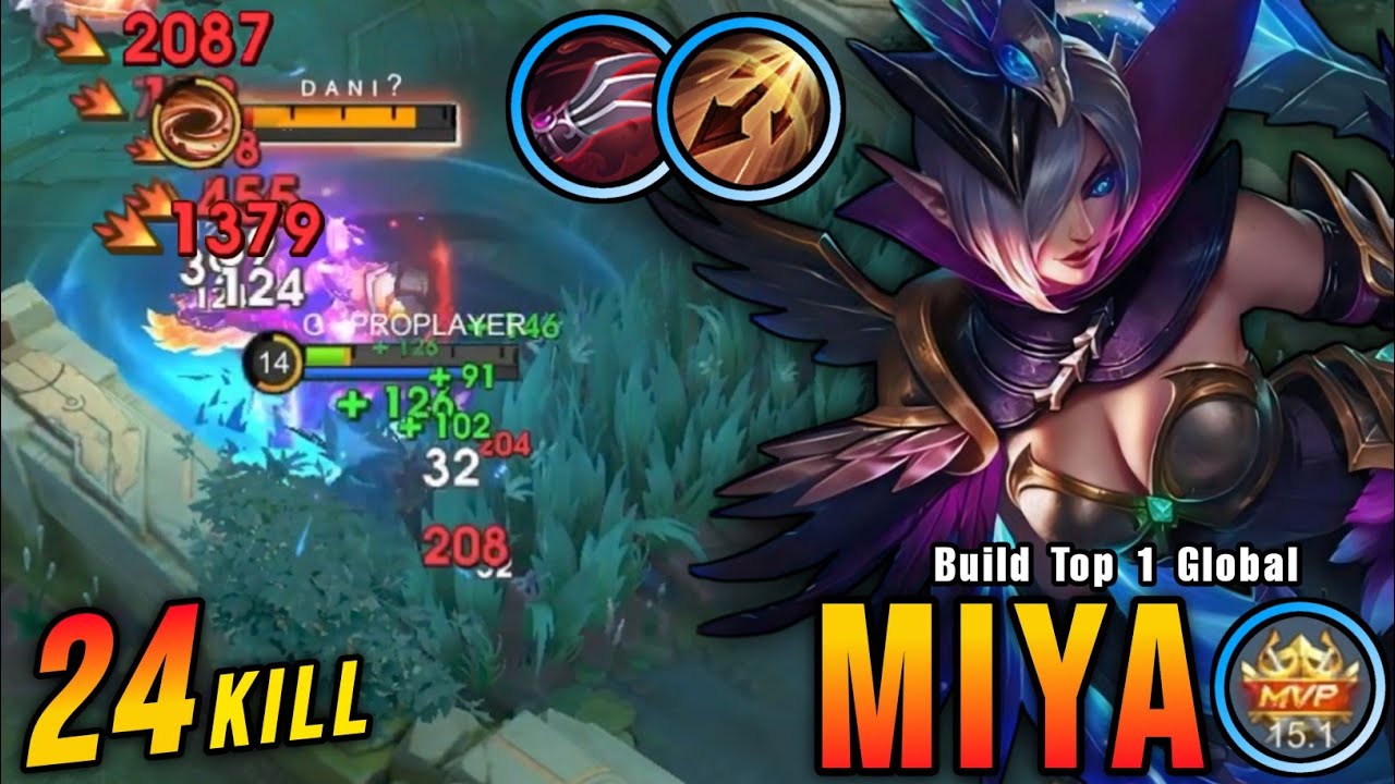 24 Kills!! Deadly Marksman Miya MVP 15.1 Points!! - Build Top 1 Global Miya ~ MLBB