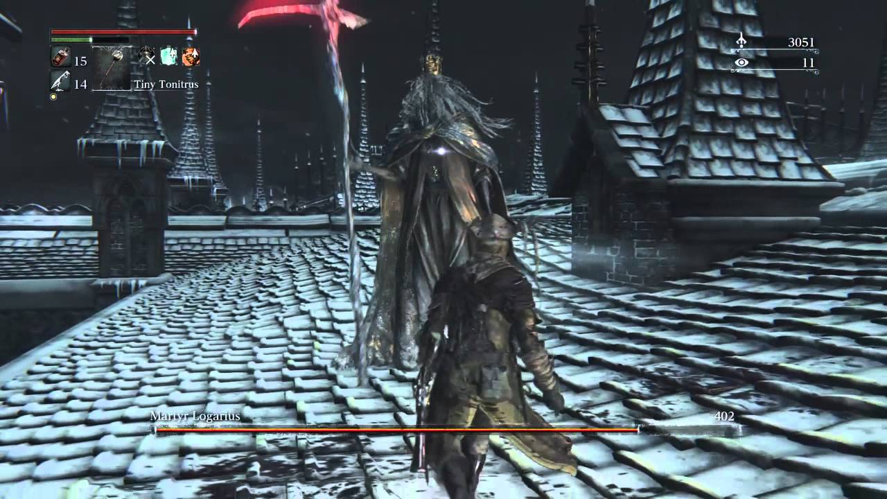 Bloodborne:Blades of Mercy are very effective  against Martyr Logarius :D