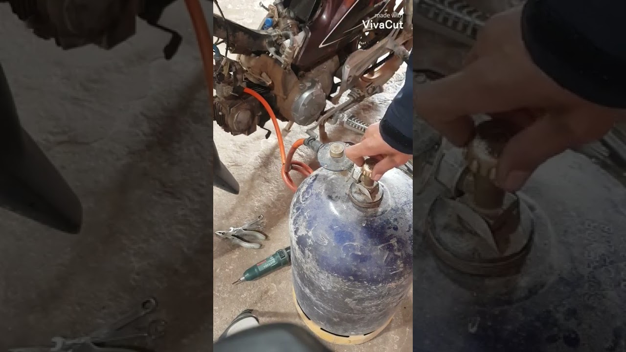 Running a ⛽motorcycle🛵 with natural gas🔥🥳 تشغيل مطور بالغاز🚨