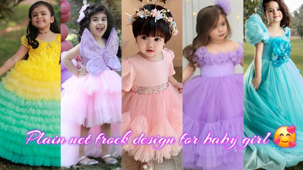 Kidswear Latest Plain Net Baby Frock Design // Baby Net Frock // Kids Party Frock Ideas