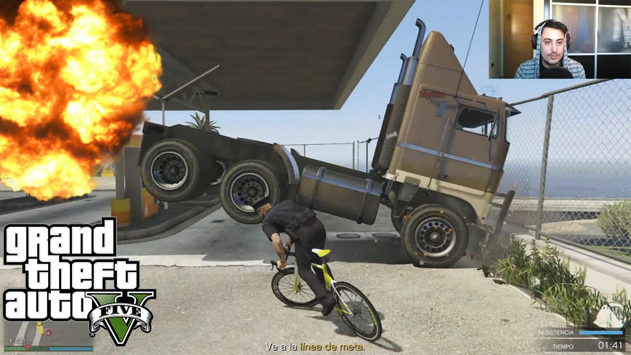 GTA V CAMIONES VS BICIS EN 2.0! QUEREMOS HACER LA TIJERA!! Y ME EXPLOTA A PUNTO DE LLEGAR!! xFaRgAnx