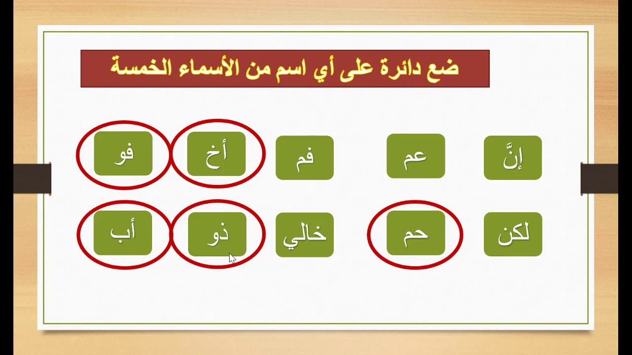 الصف الثامن - اللغة العربية - الأسماء الخمسة 1