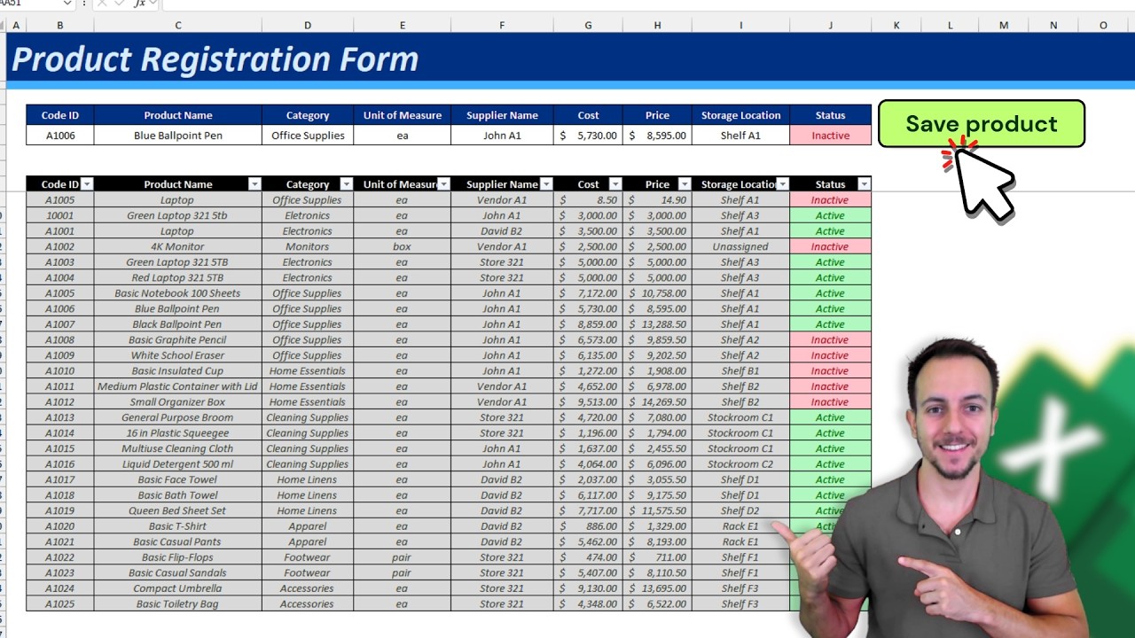 Create a Product Registration Form in Excel with Macro and Buttons