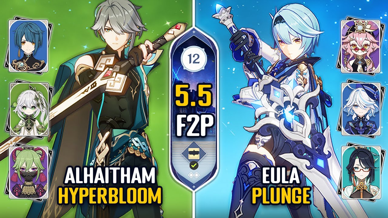 F2P C0 Eula Plunge & C0 Alhaitham Hyperbloom Team | Spiral Abyss 5.5 Floor 12 | Genshin Impact