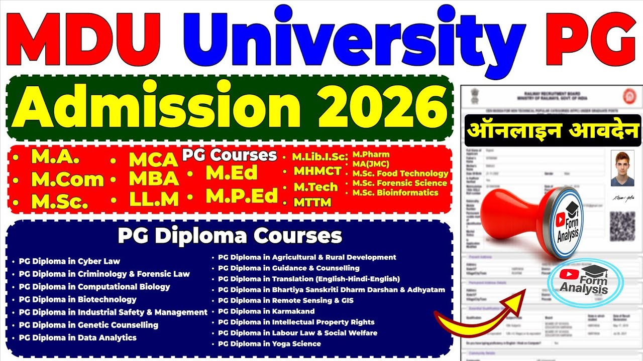 MDU University Rohtak PG Admission 2026 | MDU Gurugram PG Admission 2026 Full Details