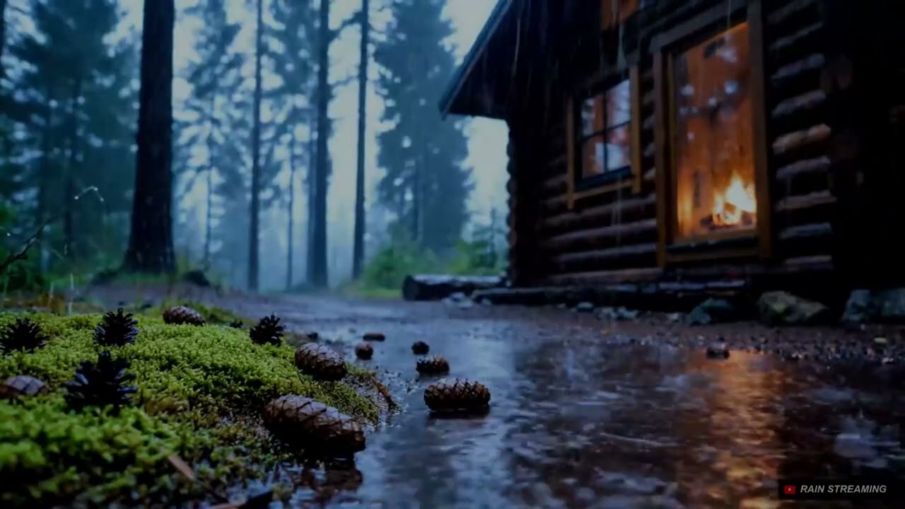 【RainStreaming #104】Heavy Rainfall by a Forest Cabin for Fast Sleep