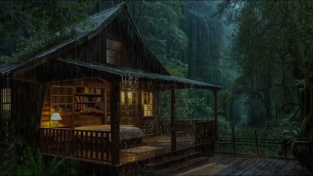 Sleep Deeply with Rain Sounds | Calming Forest Cabin Rain Ambience with No Ads