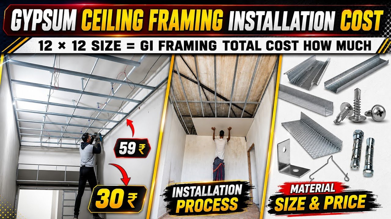 Gypsum Ceiling Framing Installation Cost Per Sqft || False Ceiling Frame Cost For 12x12 Room