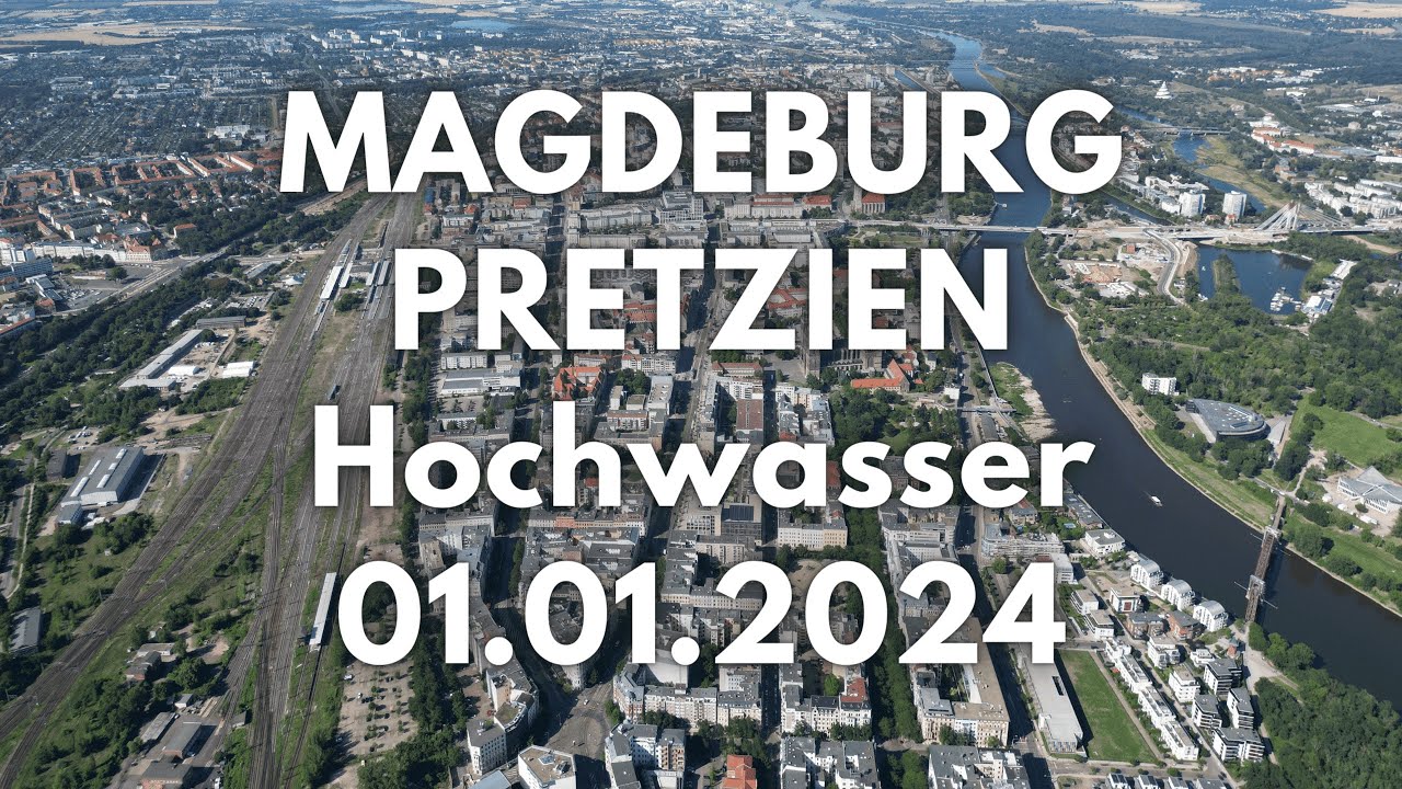 Hochwasser Magdeburg und Pretzien vom 01.01.2024 aus der Luft - 4K DroneWallpaper