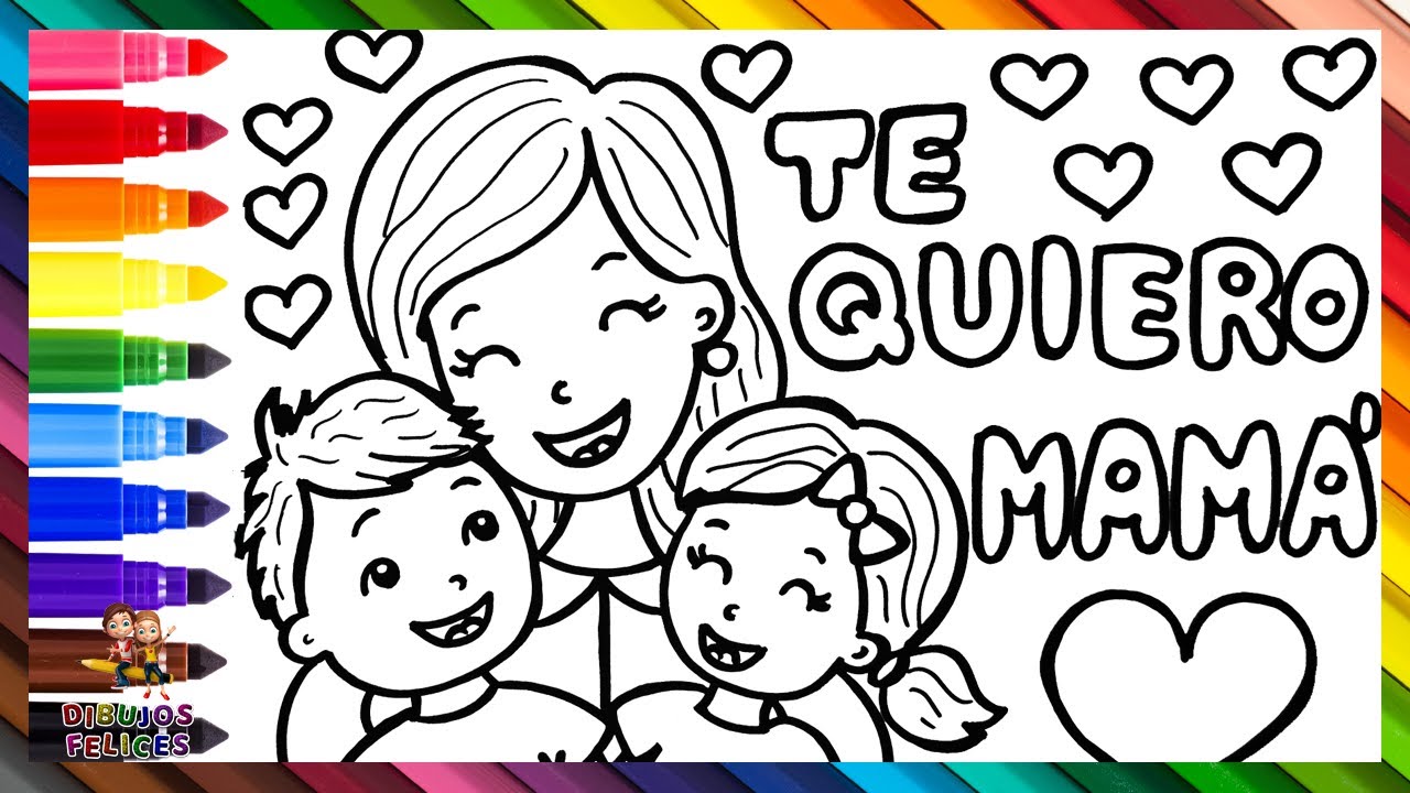 Dibuja y Colorea A Una Mamá Con Sus Hijos En El Día De La Madre 2024 👩‍👧‍👧💕🌈 Dibujos Para Niños