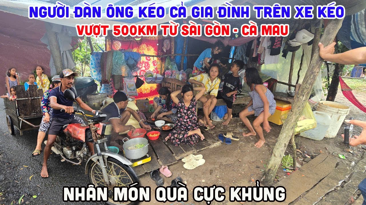 Người đ&agrave;n &ocirc;ng k&eacute;o cả gia đ&igrave;nh tr&ecirc;n xe k&eacute;o vượt 500km từ S&agrave;i G&ograve;n Về C&agrave; Mau nhận tin vui cực lớn