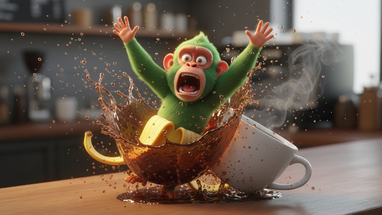 Banana Coffee Spill Disaster 😂☕🍌 | Monkey Chaos Turns into Jungle Cleaning War!