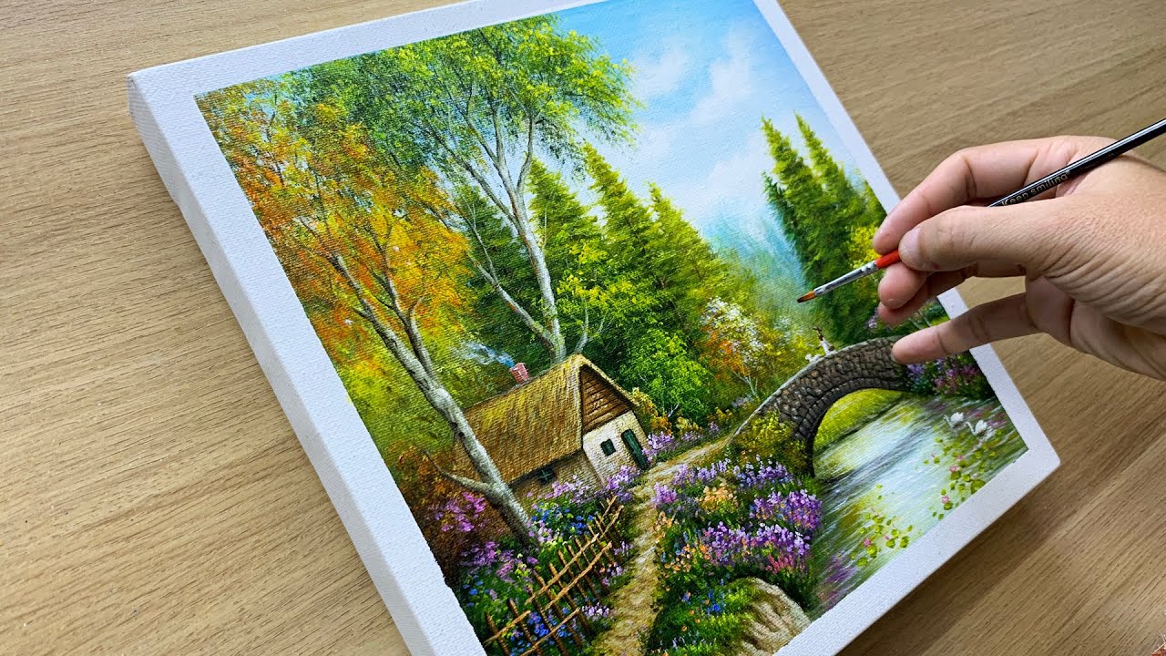 Daily Art #037 / Peaceful Village Acrylic Painting