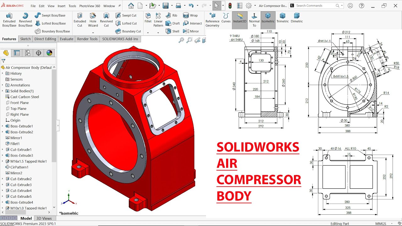 Air Compressor Body in SolidWorks | SolidWorks tutorial