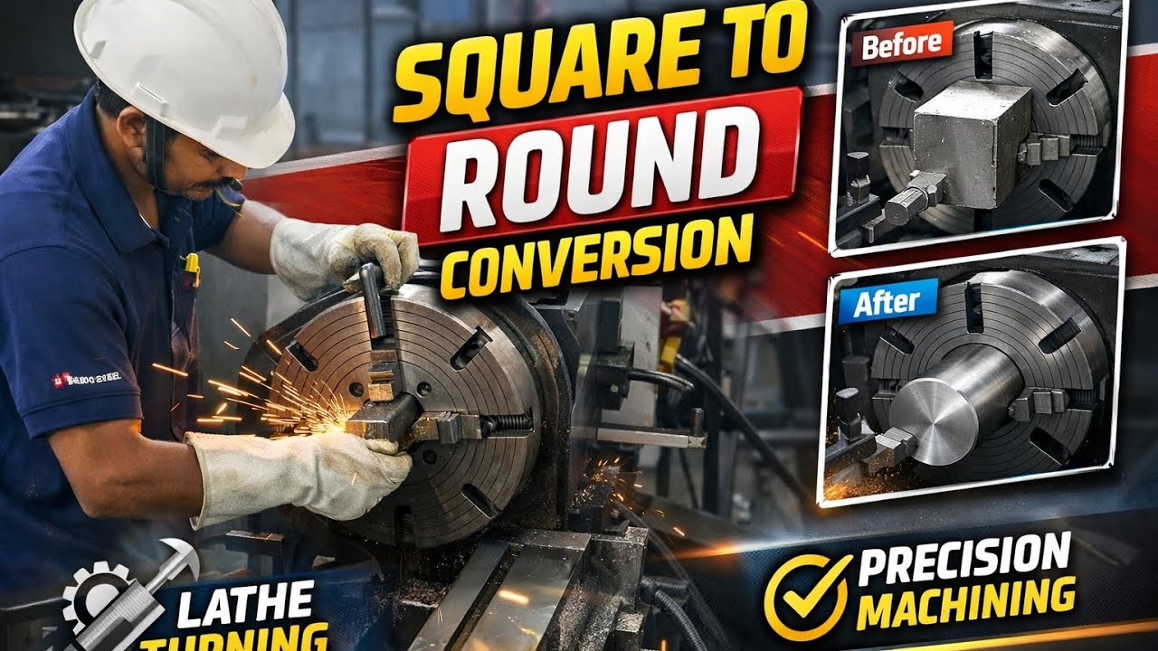 Square to Round Conversion on Lathe Machine | Turning Process | Shop Floor Operation
