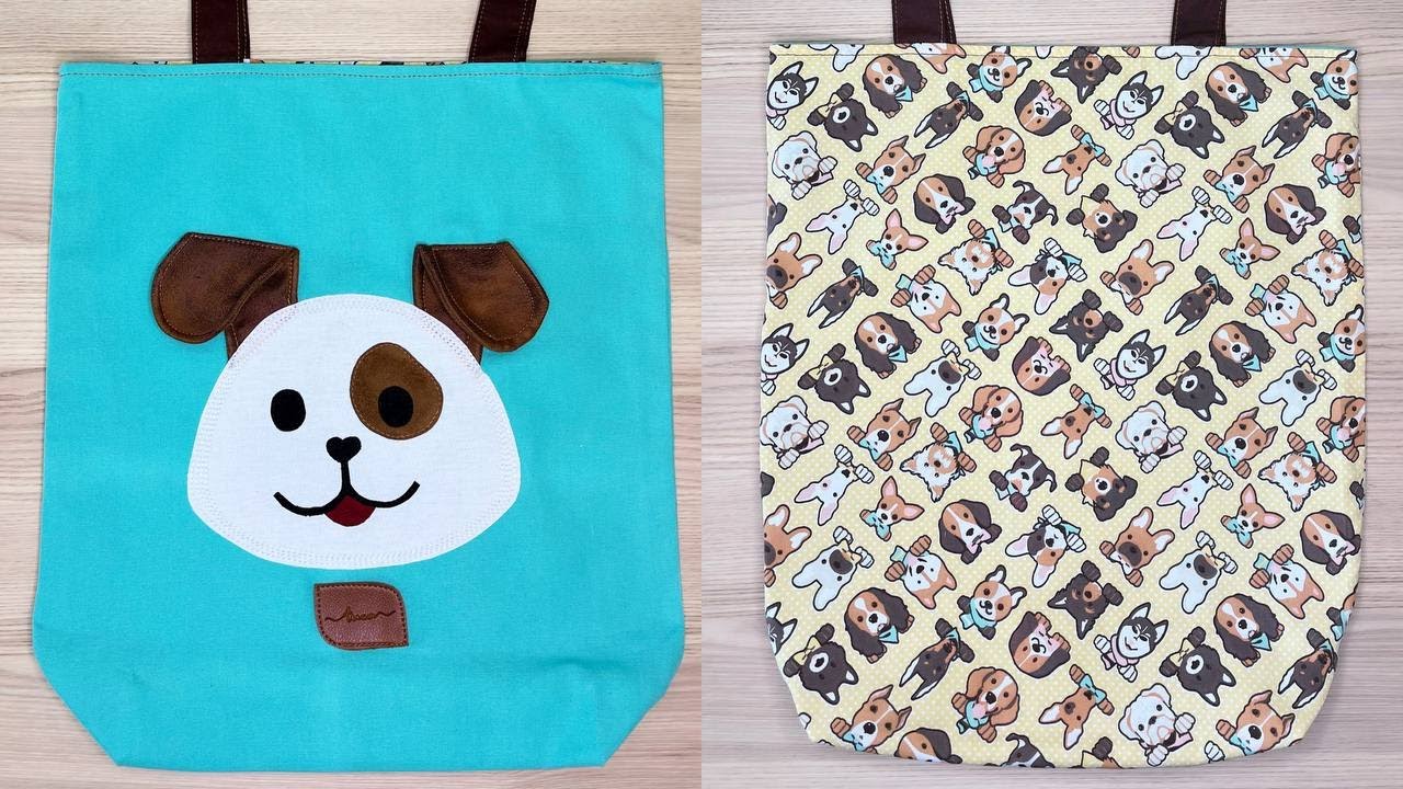 Como fazer ECOBAG DOG para Mamãe de cachorro, Dupla Face - com Molde Grátis - por @tucaensina