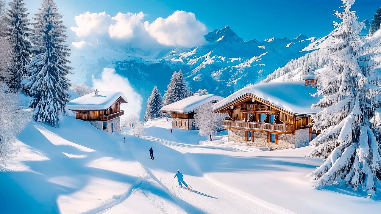 Schweiz Winterwunderland! Das Dorf M&uuml;rren ist komplett mit Schnee ❄️ bedeckt 4K