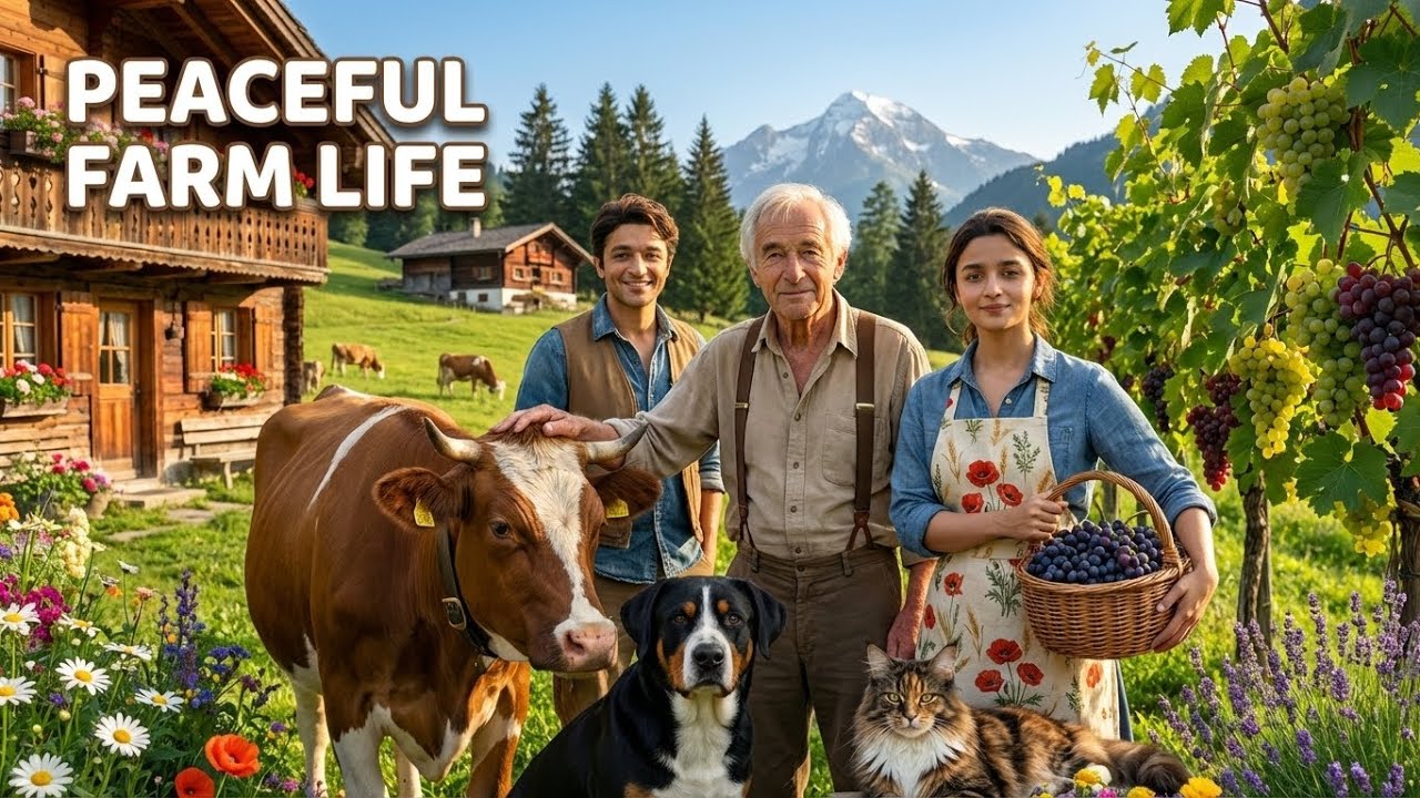 A Peaceful Day on a Swiss Mountain Farm ⛰️🍇 (4K Relaxing Vineyard & Animals)
