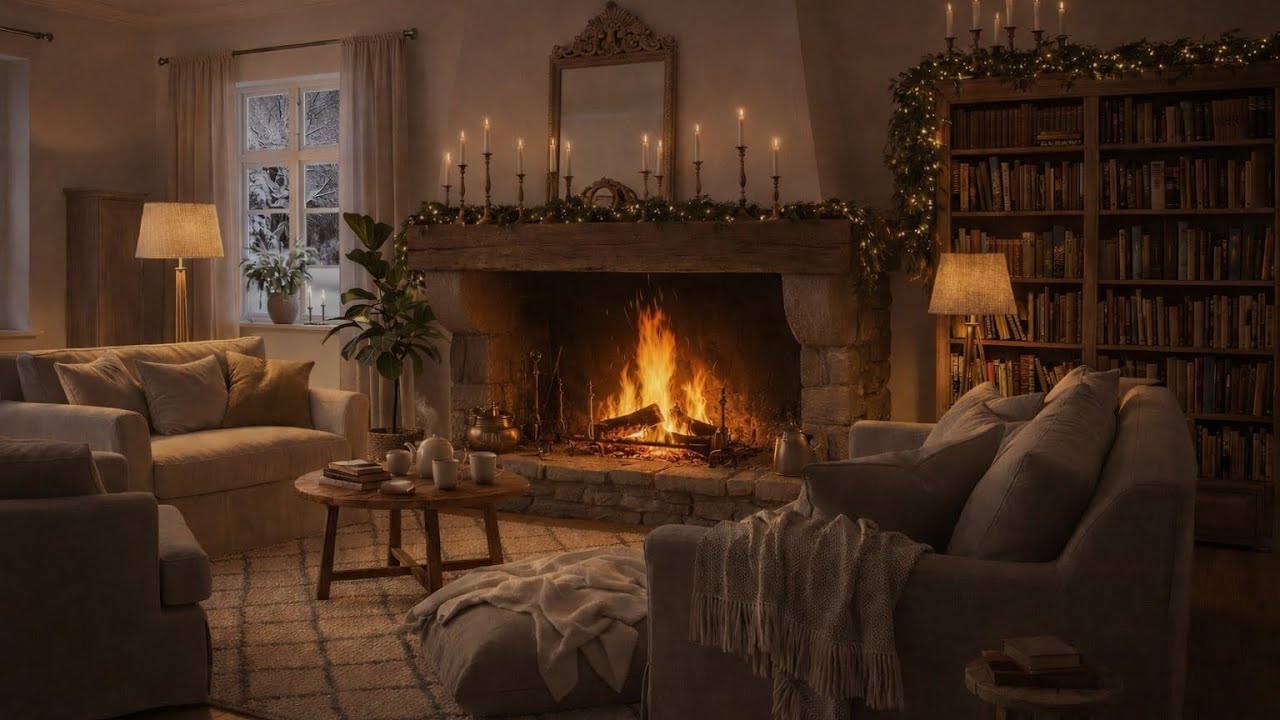 2 Hours of Storm Outside, Fireplace Inside 🔥 Wind & Fire Sounds (No Music)