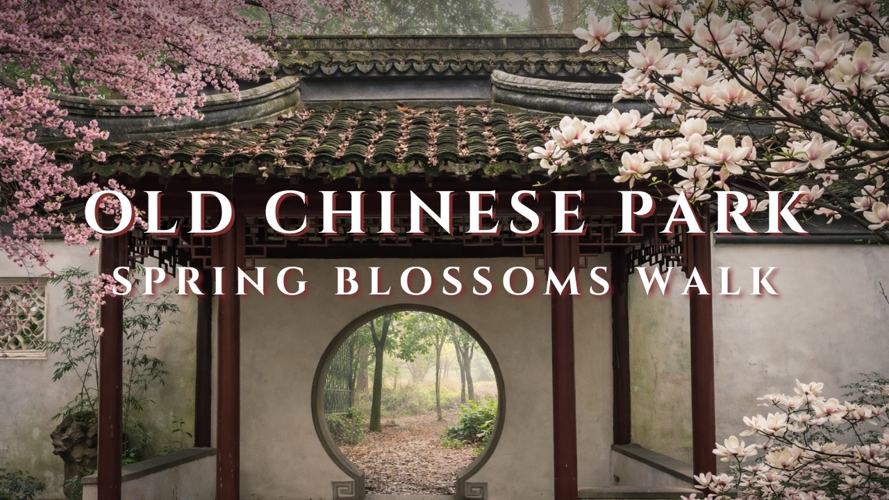 Misty Spring Walk in an Old Chinese Park 🌸 Sakura & Magnolia Blossoms | Relaxing Nature (4K)