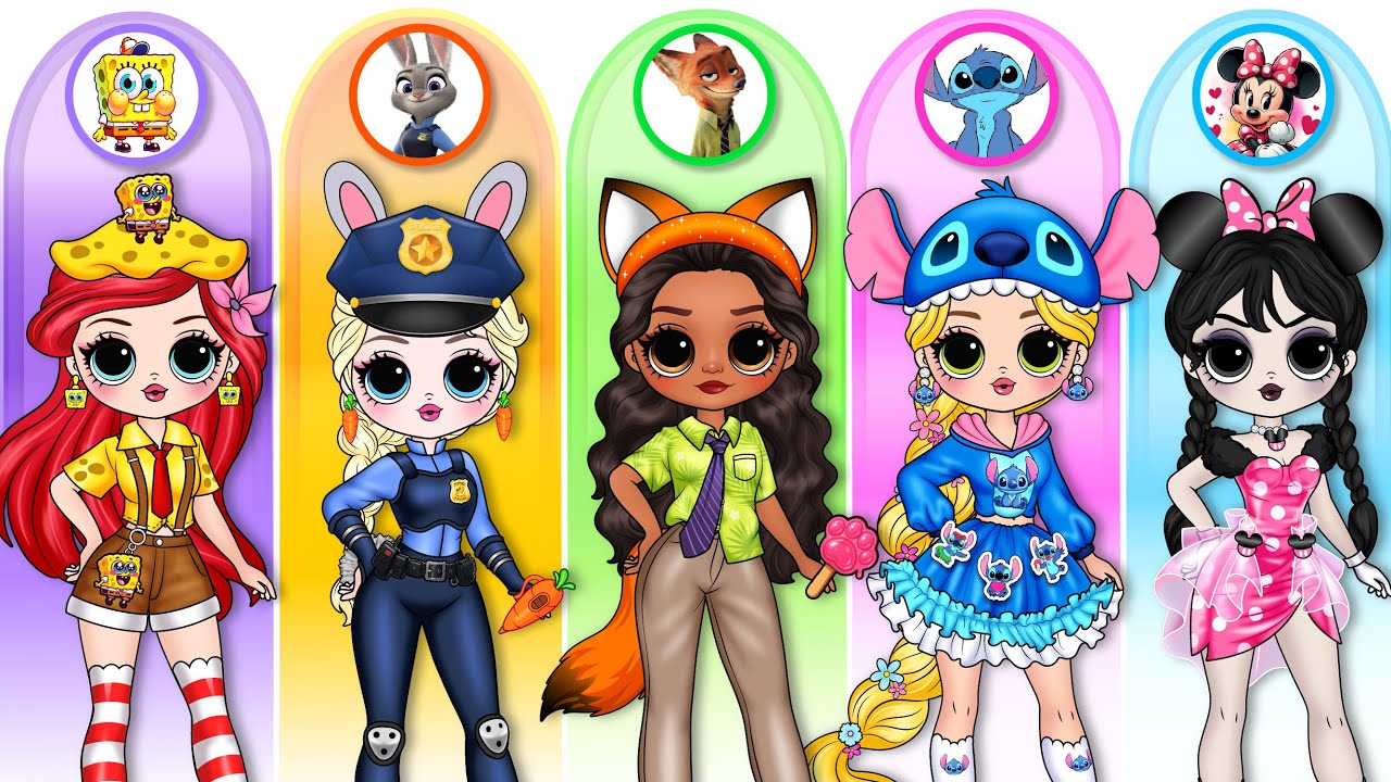 Disney Princess & Wednesday Glow Up Into Zootopia 2 | DIY Paper Dolls Fashion