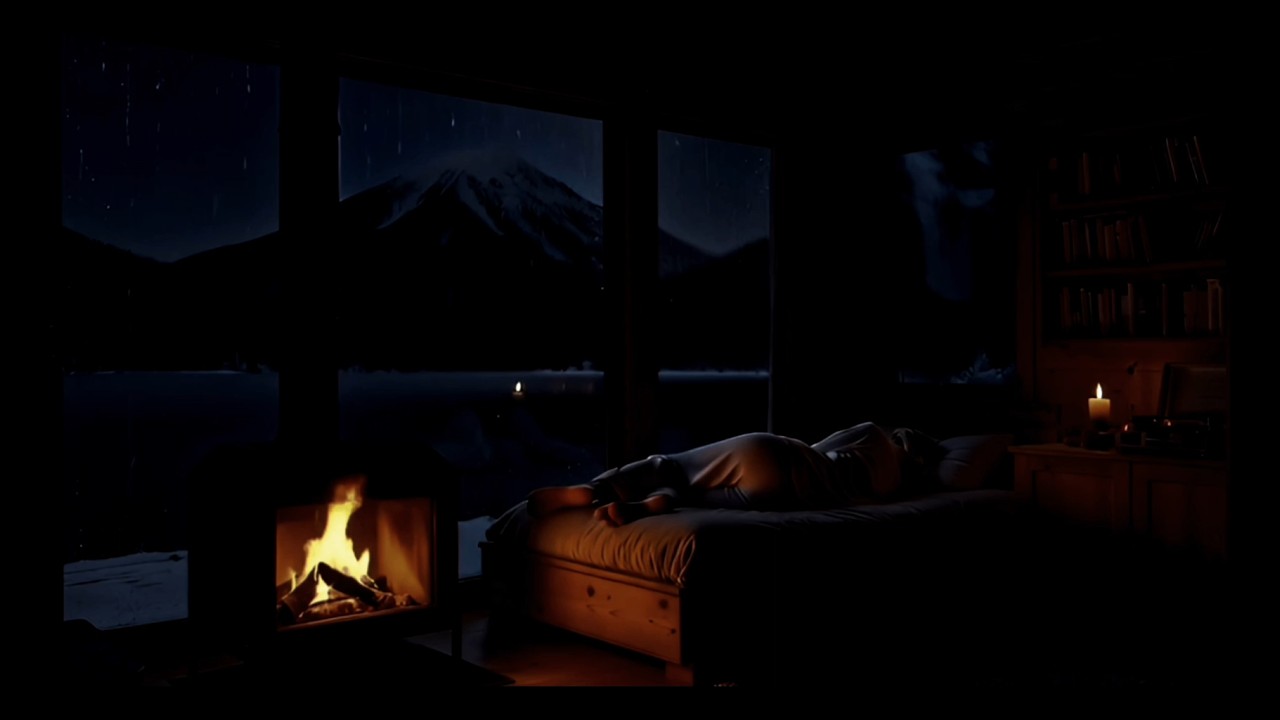 NOCHE DE INVIERNO EN LA CABAÑA / SONIDO DE CHIMENEA Y TORMENTA DE NIEVE PARA DORMIR PROFUNDO.