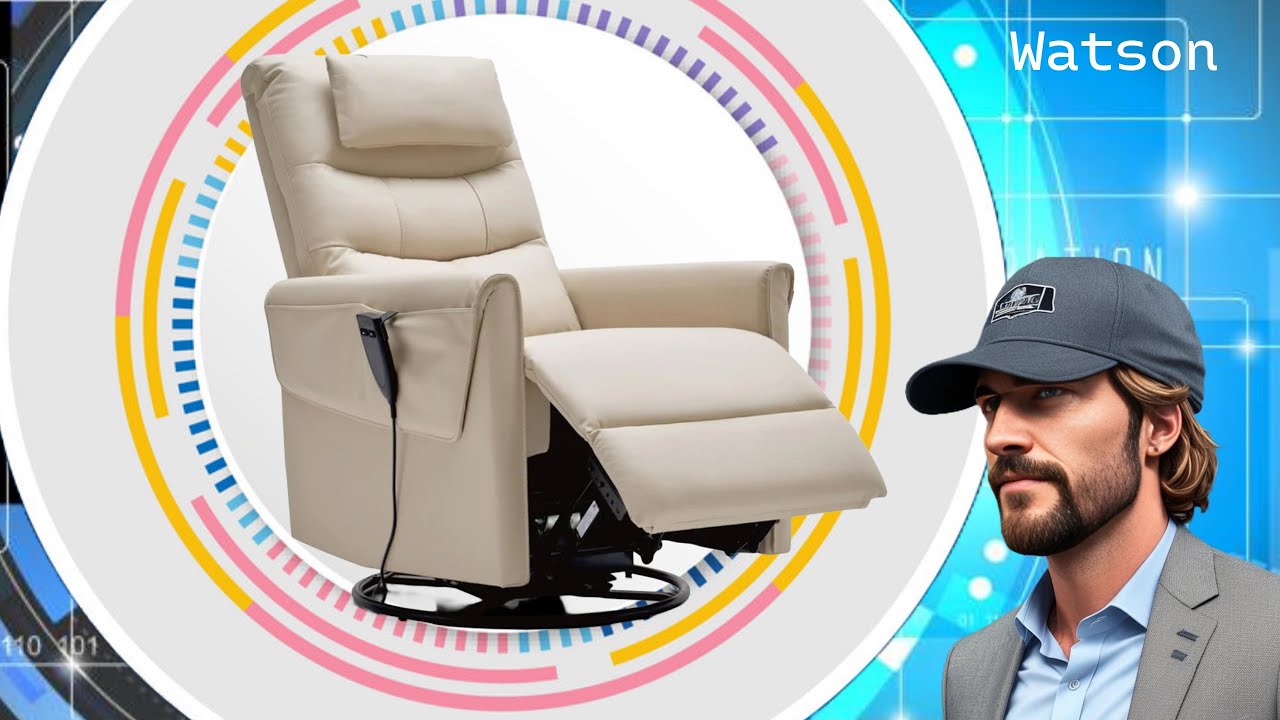 Кресло-реклайнер AIRSKY Power Swivel из натуральной кожи с регулируемым подголовником и функцией ...