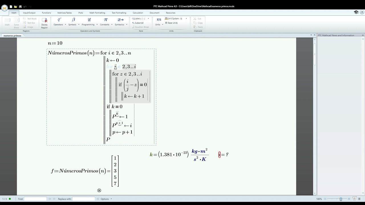 PTC Mathcad Prime Tutorial programación Básica - Numeros primos