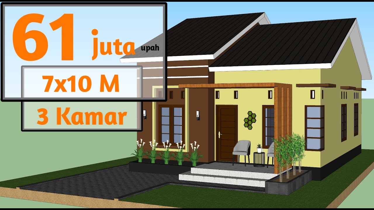 Desain Rumah Sederhana 7x10 Meter 3 Kamar tidur