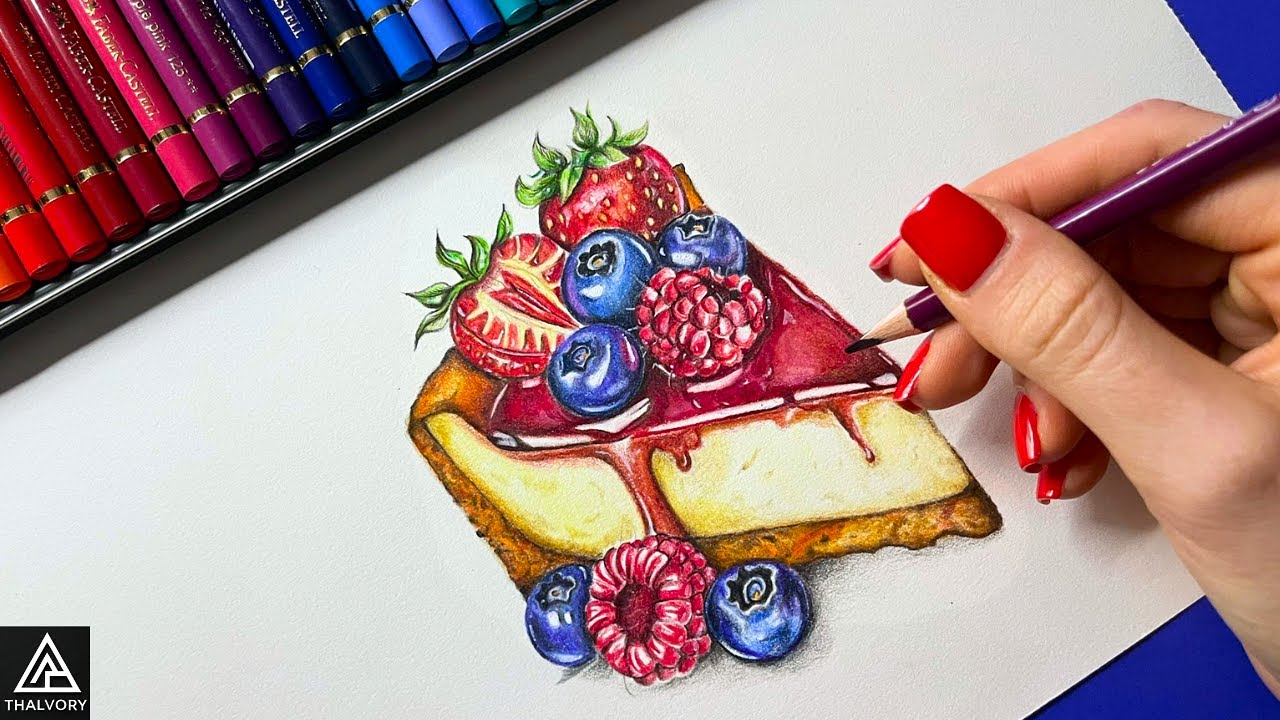 Hyper-Realistic Cheesecake Drawing 🍰 Satisfying Faber-Castell Polychromos Timelapse