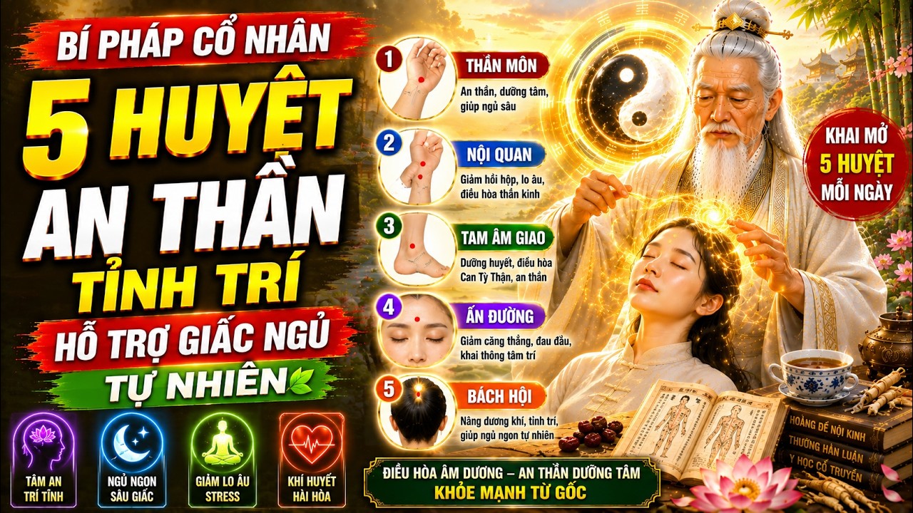5 BÍ PHÁP CỔ NHÂN – BỘ HUYỆT KHAI THẦN Trị mất ngủ – Ngủ sâu tự nhiên – Sống khỏe không thuốc