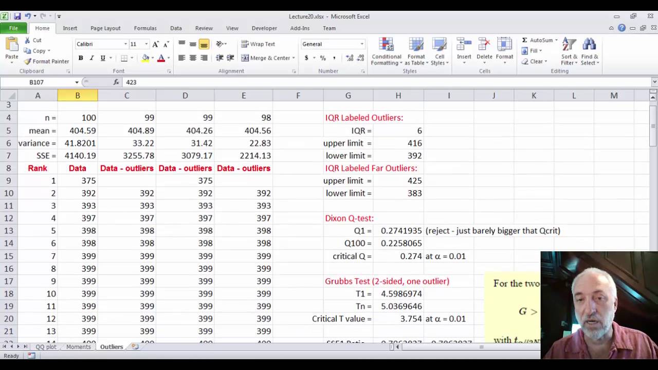 Lecture20 (Data2Decision) Outlier Testing in Excel and R