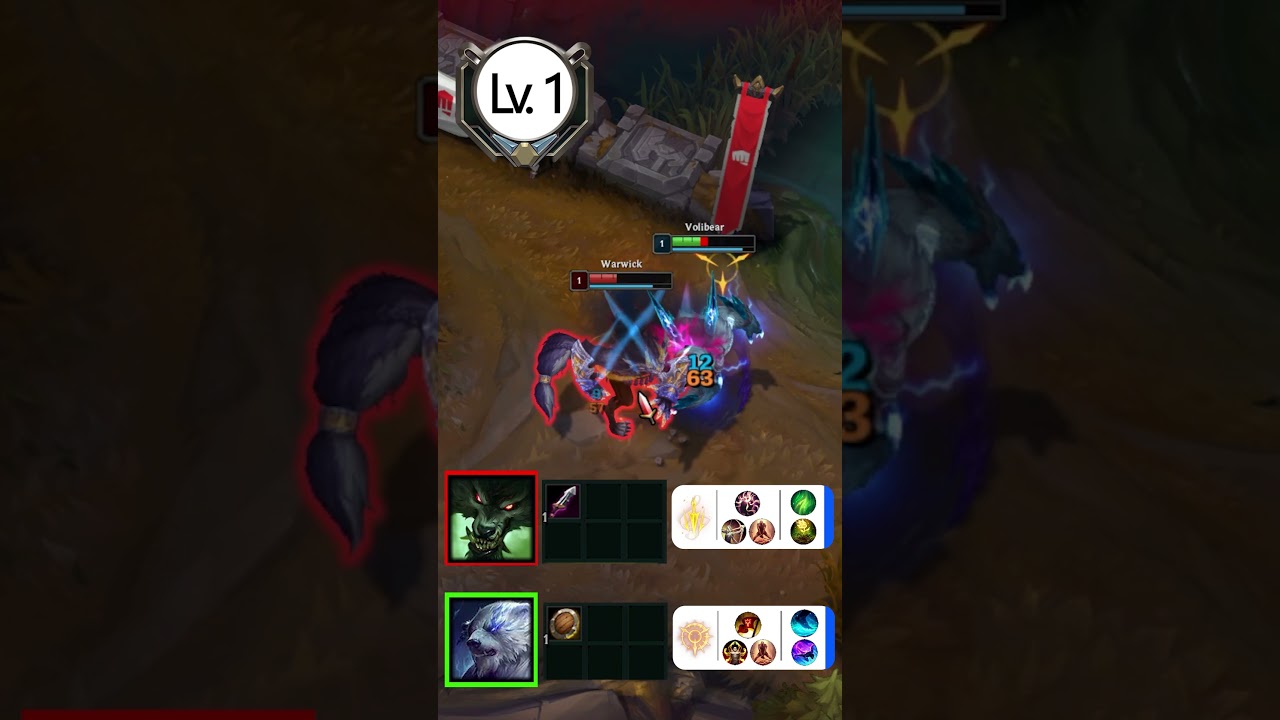 Warwick VS Volibear 1v1 early game skirmish S15 #leagueoflegends #moba #build #runes #gaming #lol