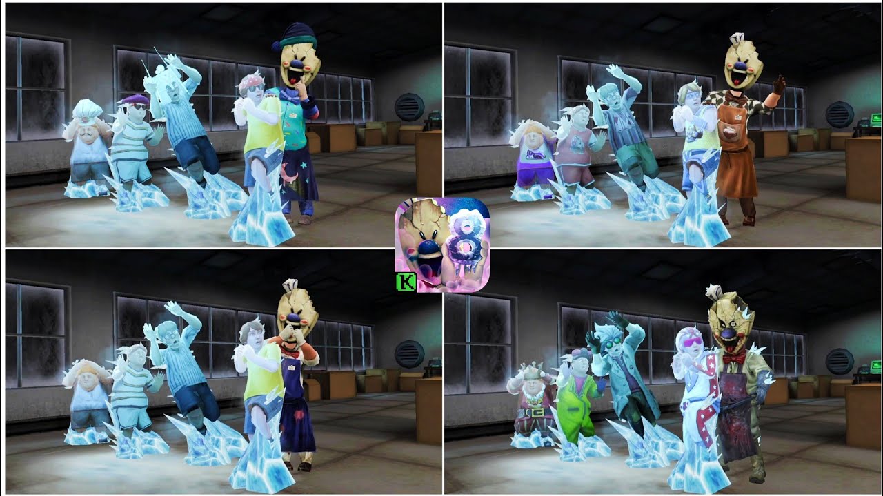 Ice Scream 8 Rod Freezing Kids Game Over Scene In Different Outfits