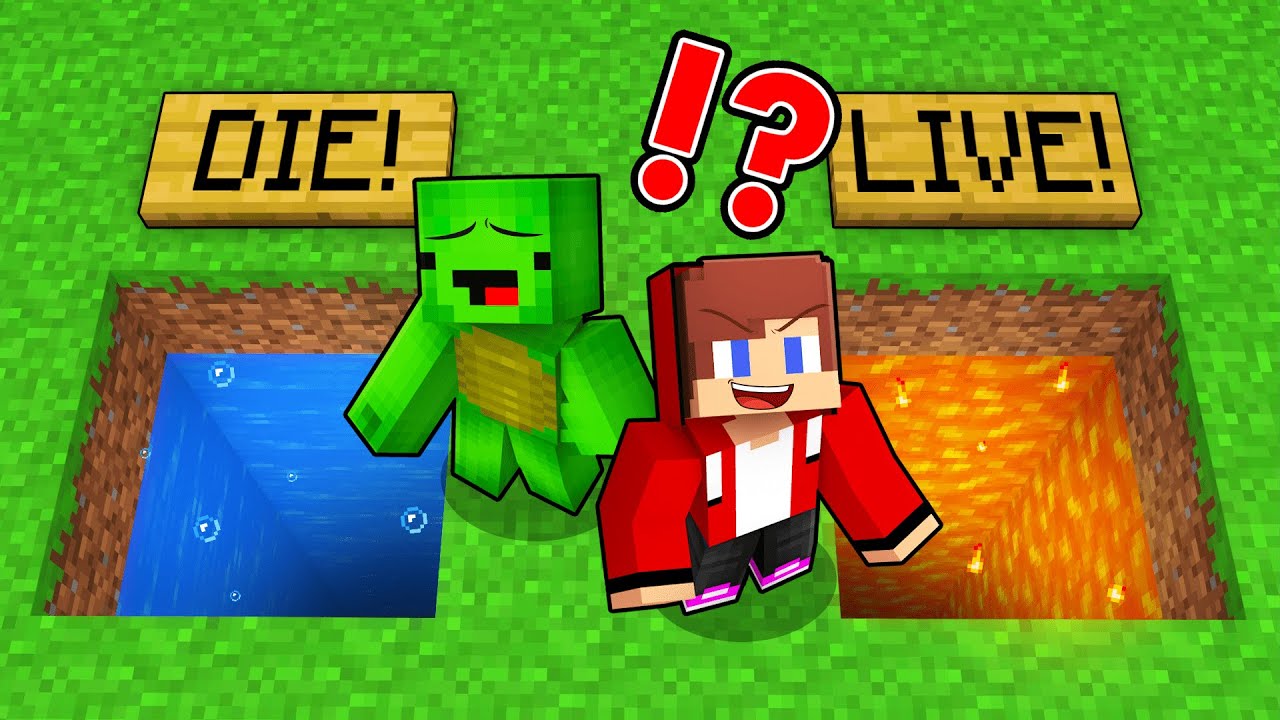 Mikey Water VS JJ Lava Hole in Minecraft! Choose The Right Pit - Maizen