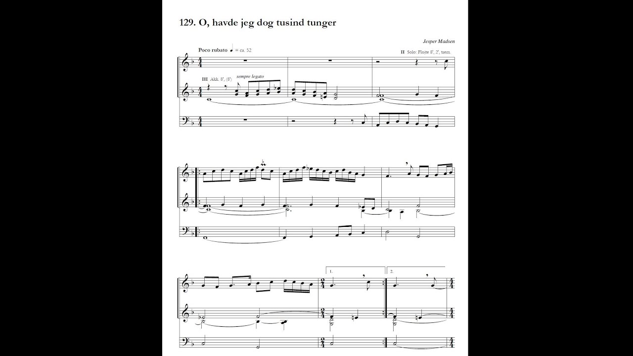 Jesper Madsen: O, havde jeg dog tusind tunger - orgelkoral