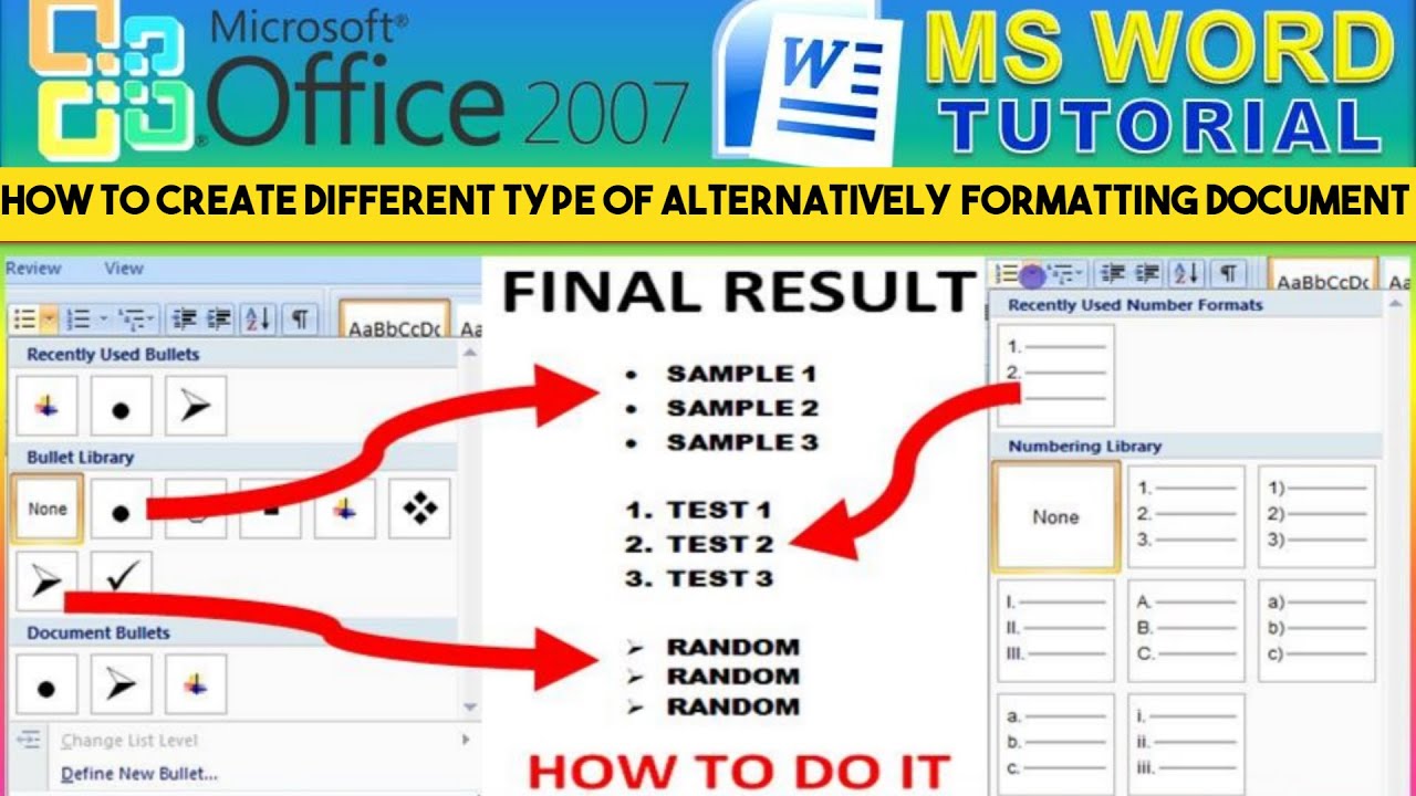 FORMATTING DOCUMENT II HOW to create a DIFFERENT type of ALTERNATIVELY FORMATTING DOCUMENT IN MSWORD